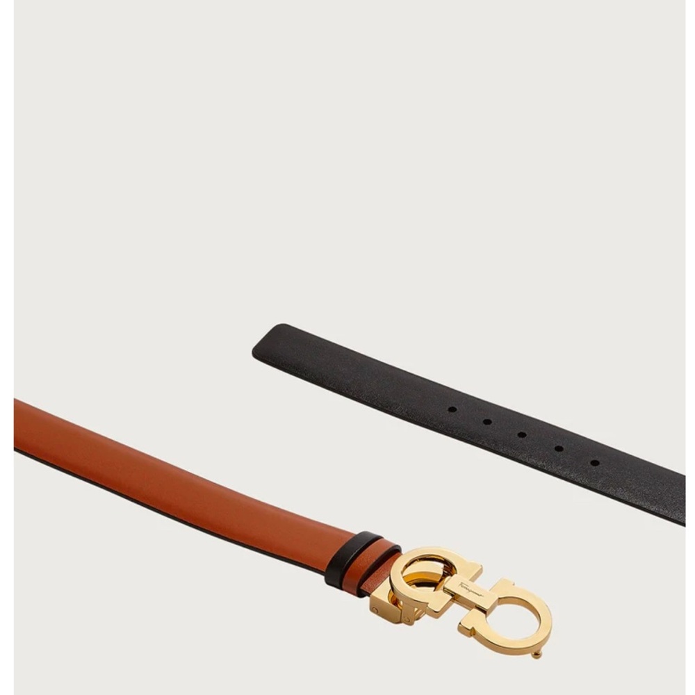 Ferragamo Reversible belt for women. Tan/Black belt; gold hardware